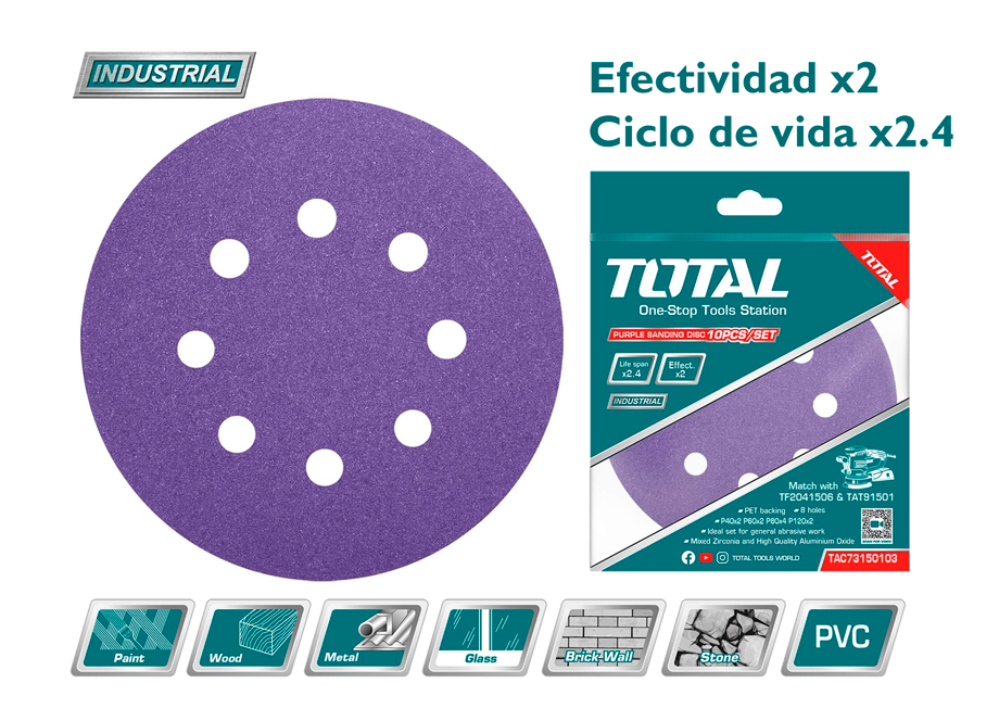 CONJUNTO 10 LIJAS ZIRCONIO ADAPTABLES TF2041501 TF2041506 (2xP40 2xP60 4xP80 2xP120)